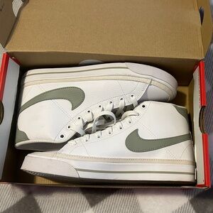 Nike Court Legacy Mid NN White Sneakers with Olive Swoosh